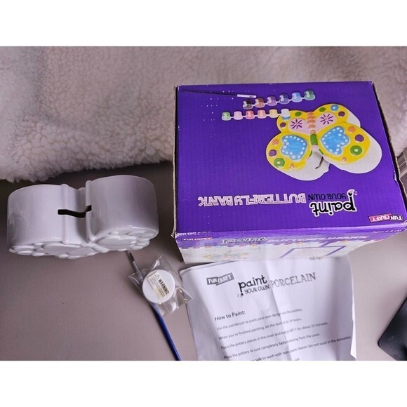 New Fun Craft Paint Your Own Porcelian Butterfly Bank - Picture 2 of 4